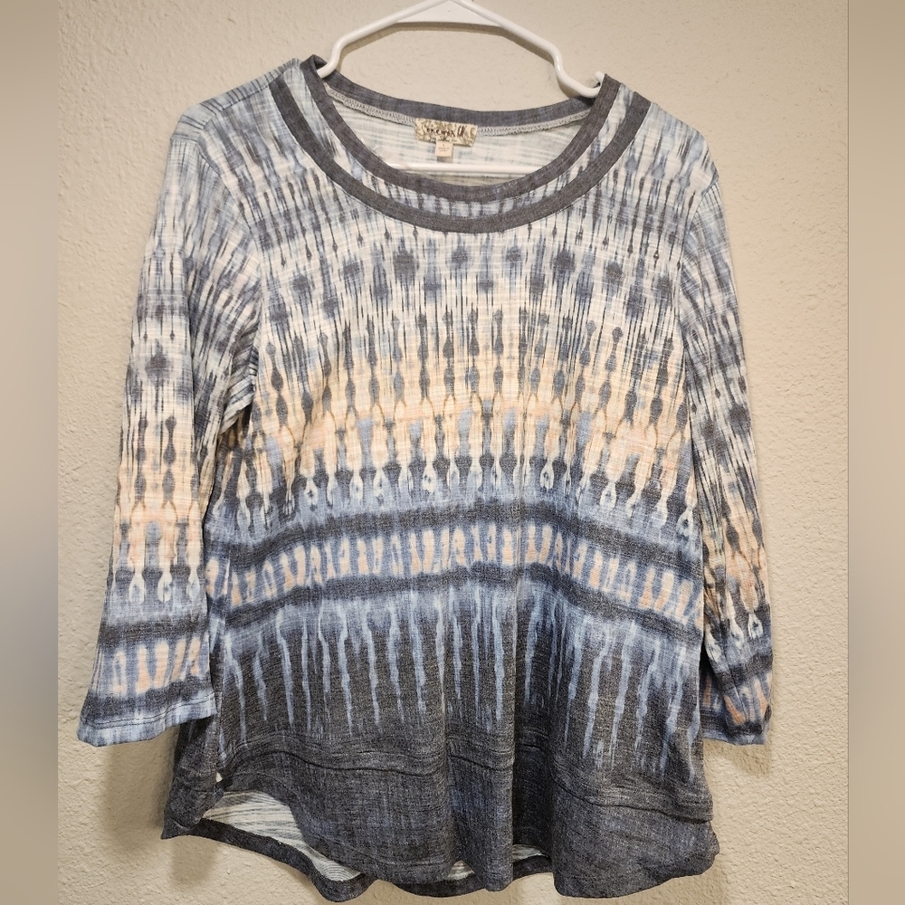 Women's Tie-Dye Top - Gray and Cream Size Large Brand One World